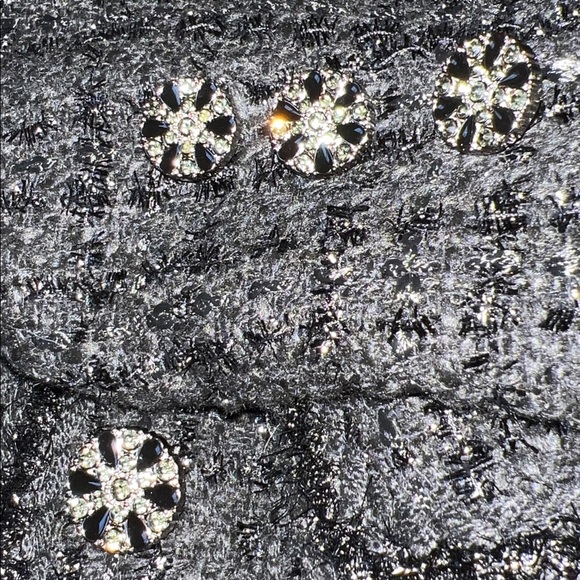 J•R•M Women’s Black Metallic Collarless Button Down Tweed Long Blazer Overcoat - Picture 12 of 16